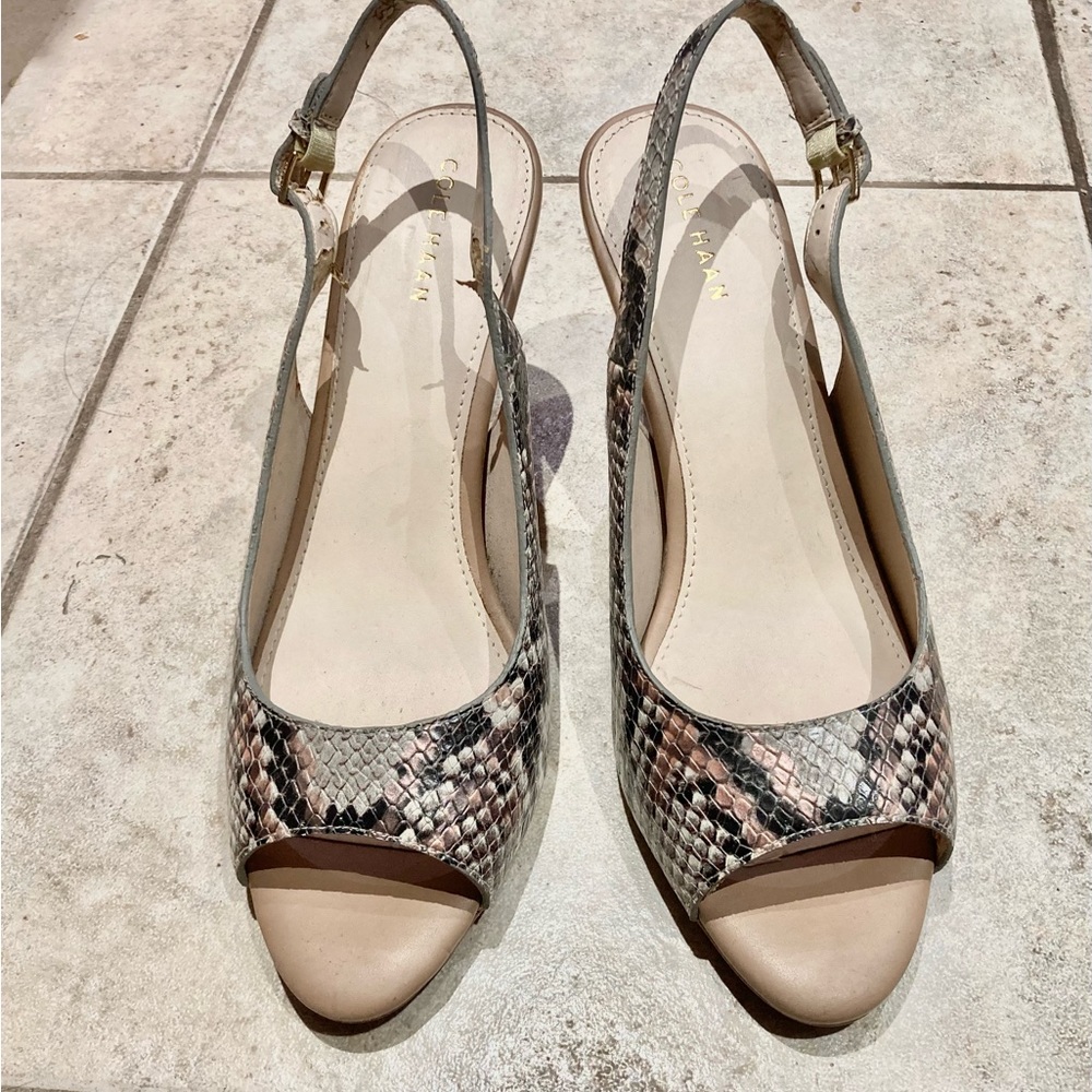 Cole Haan Women's Snakeskin Slingback Sandals - Tan